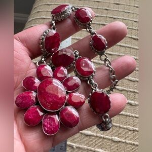 Not tested 925 preowned mineral grade raw ruby necklace